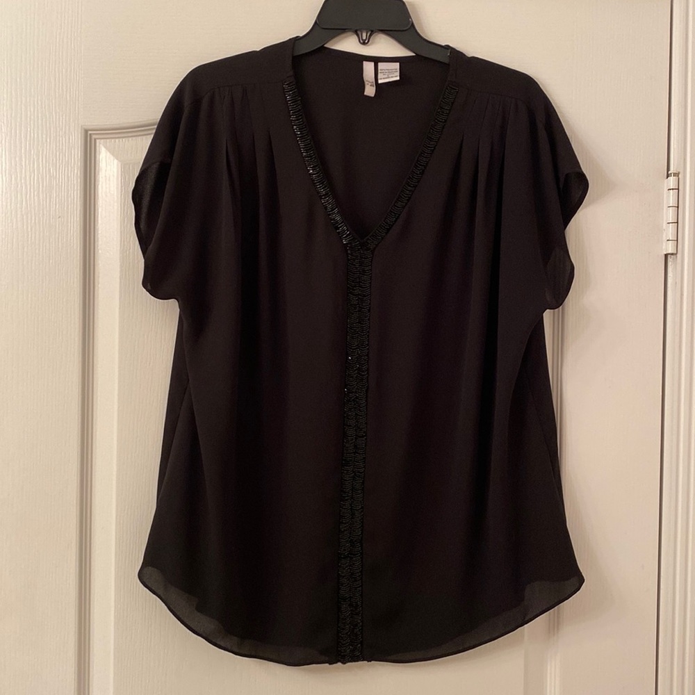 embellished black tunic blouse with beads size l